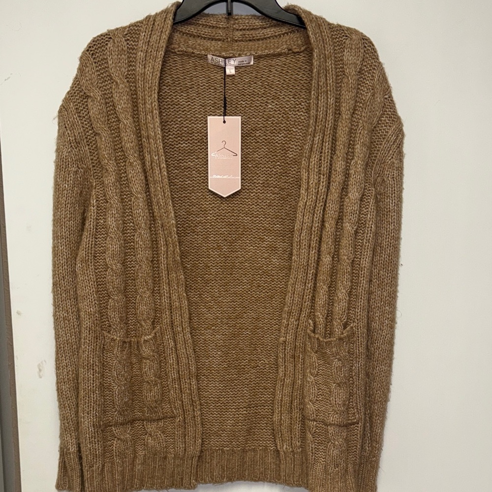 Ashley By 26 International Cable-Knit Open Cardigan - Brown